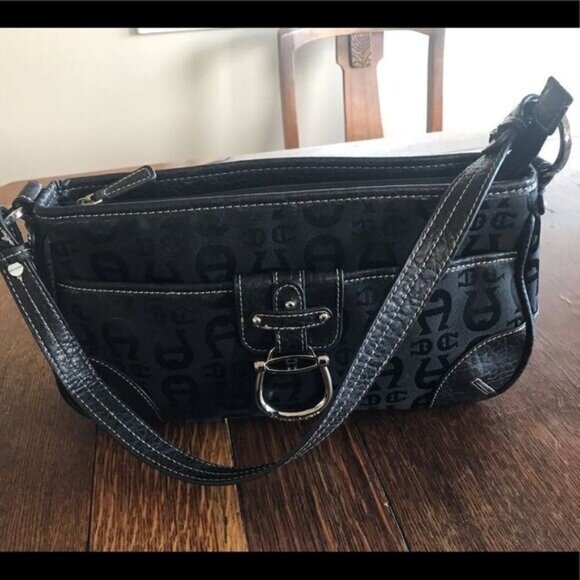 Etienne Aigner Leather Monogram Hobo Handbag - Picture 1 of 8